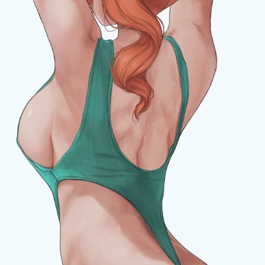 1girls, ass, big breasts, breasts, female, large breasts, leotard, long hair, nintendo, nsfwbakasenpai, orange hair, pokemon, pokemon ss, side ponytail, solo