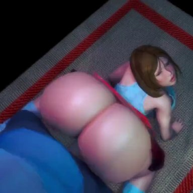 1boy, 1boy1girl, 1girls, 3d, animated, ass, bottom heavy, bouncing ass, brazen (zurger), brown hair, bubble ass, bubble butt, busty, checkered skirt, dat ass