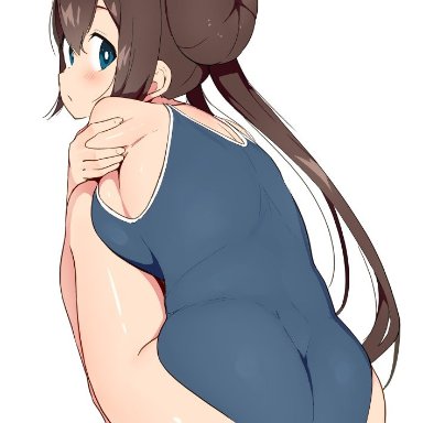 1girls, ass, blue eyes, blush, breasts, brown hair, double bun, eye contact, female, long hair, looking at viewer, nintendo, pokemon, pokemon bw2, rosa (pokemon)