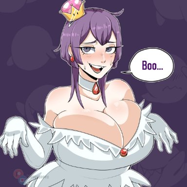 1girls, alternate costume, bare shoulders, bernadetta von varley, bluueygooey, boosette (cosplay), breasts, choker, chubby, cleavage, collarbone, crossover, crown, curvy, earrings