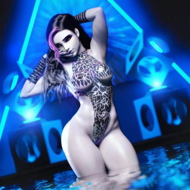 black tape project, noahgraphicz, overwatch, purple hair, skimpy bikini, water, widowmaker