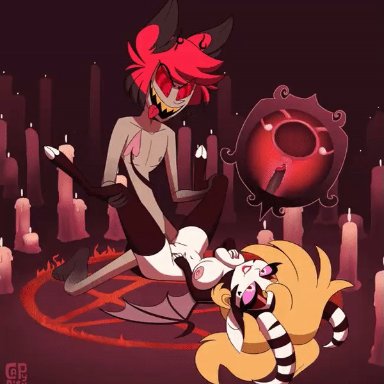 1boy, 1boy1girl, 1girls, 2021, alastor (hazbin hotel), animated, candles, capy diem, cum, cum in pussy, cum inside, demon, demon girl, demon horns, demon tail