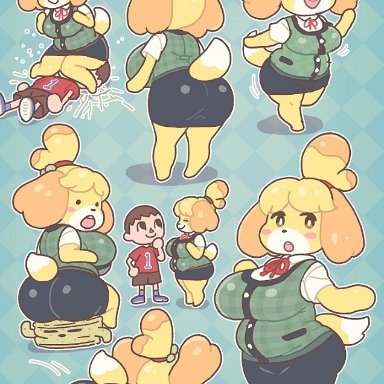 1boy, 1girls, animal crossing, animal ears, anthro, ass, big ass, big belly, big breasts, breasts, chubby, chubby anthro, chubby female, facesitting, furry