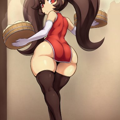 1girls, ashley (warioware), ass, big ass, big butt, black hair, chinese clothes, eye contact, female, gloves, jadf, looking at viewer, looking back, nintendo, red eyes