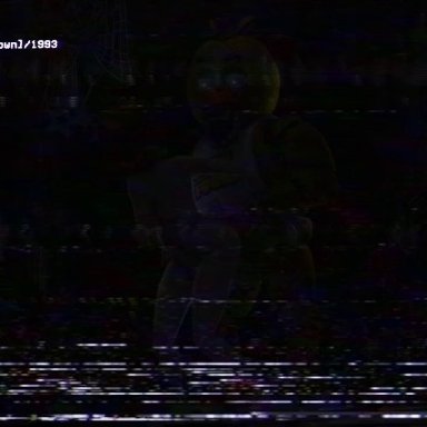 3d, animated, animatronic, animatronics, black screen roulette, blurred background, blurry background, chica, chica (fnaf), creampie, creepy, cum, cum in pussy, cum inflate, cum inflation