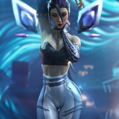 3d, cameltoe, cleavage, female, female focus, k/da all out series, k/da kai'sa, k/da series, kai'sa, large breasts, league of legends, looking at viewer, pinup, solo, solo female