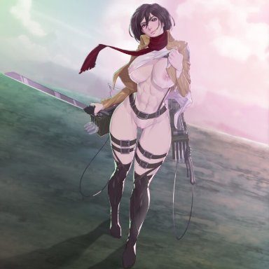 mikasa ackerman, arttoru, edit, milk, lactation, lactating, lactation through clothes, showing off, showing breasts