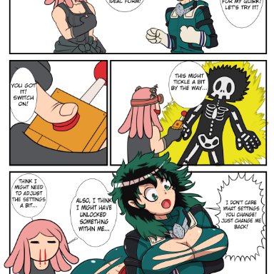 1girls, ass expansion, before and after, breast expansion, breasts, female, female deku, gender transformation, genderswap, huge breasts, izuku midoriya, large ass, large breasts, mei hatsume, mtf transformation