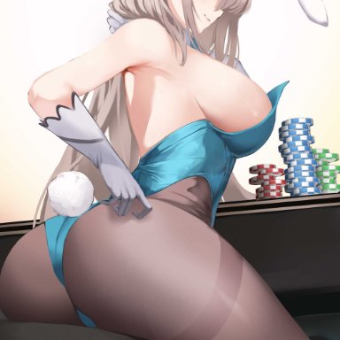 1girls, 2021, ass, ass focus, ass shot, asuna (blue archive), backboob, blonde hair, blue archive, blue eyes, blue leotard, breasts, bunny ears, bunny girl, bunny tail