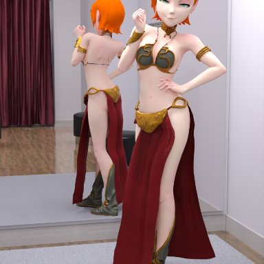 3d, 3d (artwork), ben 10, cartoon network, cosplay, daz3d, daz studio, disney, green eyes, gwen tennyson, pin3d, slave leia (cosplay), star wars, tagme