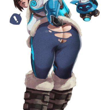 !, ass, butt crack, edit, heart, looking back, mei (overwatch), monorirogue, overwatch, ripped clothing, third-party edit, wardrobe malfunction