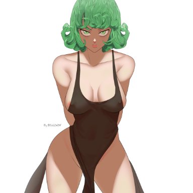 1girls, big breasts, breasts, eye contact, female, green eyes, green hair, hell904, looking at viewer, one-punch man, solo, tatsumaki, thick thighs, white background