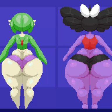 2girls, animated, ass, bouncing ass, female, female only, gardevoir, gothitelle, huge ass, nintendo, pixel art, pokemon, pokemon bw, pokemon rse, spinneborg