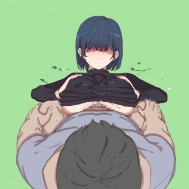 1boy, animated, animated, animated, blue hair, cum, fat bastard, fat man, female, female, loop, male, maledom, nyuu (manekin-eko), paizuri