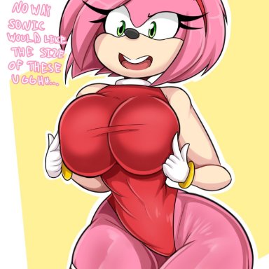 1girls, amy rose, anthro, artist name, bare shoulders, big breasts, bmayneart, breasts, cleavage, dialogue, eyelashes, female, female only, furry, gloves