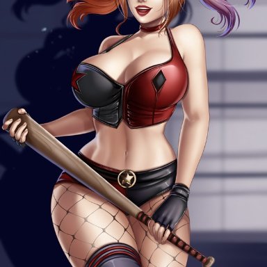 1girls, batman (series), big breasts, breasts, cleavage, dc, female, female only, flowerxl, harley quinn, large breasts, looking at viewer, solo, suicide squad, thick thighs