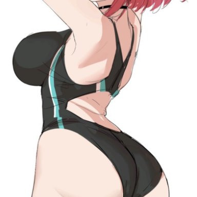 alternate costume, ass, nintendo, ore halcon, pyra, red eyes, red hair, sideboob, swimsuit, white skin, xenoblade (series), xenoblade chronicles 2