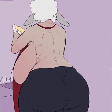 1boy1girl, animated, anthro, apron, ass worship, big ass, big breasts, breasts, dreamy pride, groping, huge breasts, ripped clothing, sheep, small dom big sub, sound