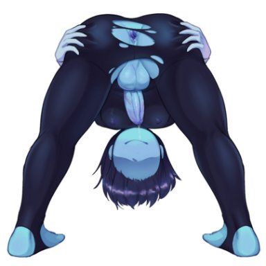 ass, ass grab, bent over, big ass, big butt, deltarune, femboy, grabbing own ass, kris (deltarune), latex, looking at viewer, looking between legs, omega haunter, presenting anus, presenting hindquarters