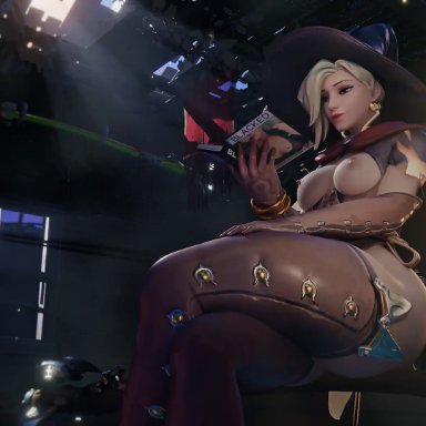 1girls, 3d, alternate costume, animated, areolae, blender, breasts, female, female only, generalbutch, looking at viewer, mercy, nipples, no sound, overwatch