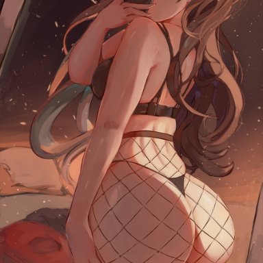 1girls, 2021, aas, artist signature, ass focus, ass shot, back, back view, black bra, black panties, bra, breasts, brown hair, bubble butt, fate/stay night