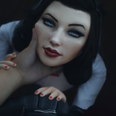 1boy, 1girls, 3d, bioshock, bioshock infinite, black hair, blue eyes, bulge, burial at sea, clothed, elizabeth, elizabeth comstock, eyeshadow, faceless male, female