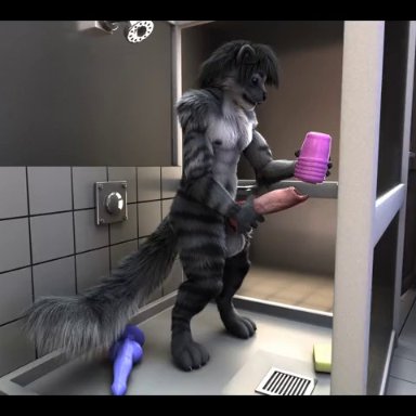 2021, 3d, 3d (artwork), 3d fluid sim, 4:3, abs, animal genitalia, animal penis, animated, anthro, balls, bathroom, biceps, big balls, big penis