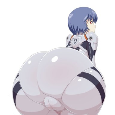 a-, animated, ass, ass focus, ass shake, blue hair, cameltoe, female, fully clothed, looking back, neon genesis evangelion, plugsuit, pussy, red eyes, rei ayanami