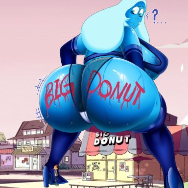 1girls, ?, big ass, big breasts, big butt, blue diamond (steven universe), blue eyes, body writing, bouncing ass, breasts, diamond authority, doompypomp, female, gem (species), giant