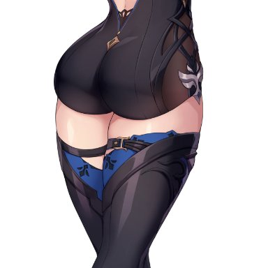 1girls, absurd res, ass, big ass, big breasts, blue hair, breasts, eula (genshin impact), female, genshin impact, gloves, high heel boots, high resolution, iwbitu, long hair