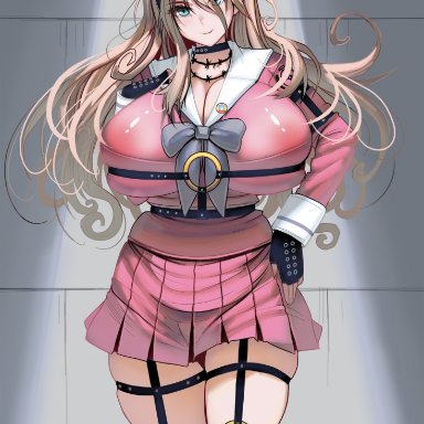 1girls, big breasts, blue eyes, danganronpa, danganronpa v3, huge breasts, iruma miu, large breasts, long hair, looking at viewer, masao, solo, solo female, tagme, thick thighs
