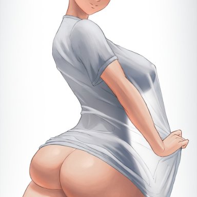 1girls, 2021, artist signature, ass, ass focus, ass shot, back, back view, black hair, blue eyes, bottomless, bottomless female, breasts, bubble butt, dragon ball