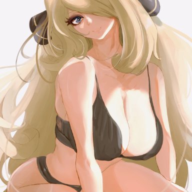 artist logo, bbadogg, big hipped, big hips, blonde hair, blonde hair, bra, breasts, breasts, clothed, clothing, cynthia (pokemon), female, female, female focus