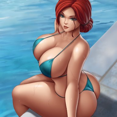 1girls, ass, big ass, bikini, breasts, cleavage, female, female only, flowerxl, huge breasts, solo, the witcher, the witcher (series), triss merigold