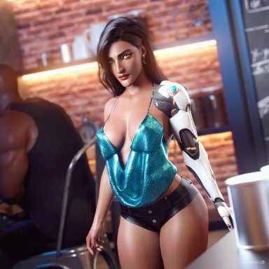 3d, black hair, blizzard entertainment, busty, female, female focus, female only, hourglass figure, indian, indian female, long hair, noahgraphicz, overwatch, pose, posing