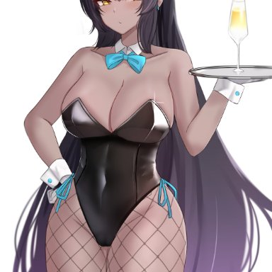 1girls, 2021, absurdres, animal ears, bangs, black hair, black leotard, blue archive, blush, bow, bowtie, breasts, cleavage, closed mouth, cocktail glass