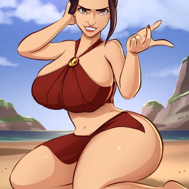 1girls, avatar the last airbender, azula, beach, big ass, big breasts, big butt, big hips, big thighs, big tits, bikini, cleavage, emmabrave, female, female focus