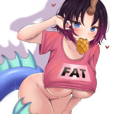 1girls, 2021, areola slip, areolae, artist signature, bare legs, black hair, blue eyes, blue hair, bottomless, bottomless female, breasts, dragon girl, dragon horns, dragon tail