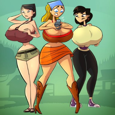 3girls, alternate ass size, alternate breast size, ass expansion, big ass, big breasts, big butt, big hips, big thighs, breast expansion, breasts, cleavage, emmabrave, female, female focus