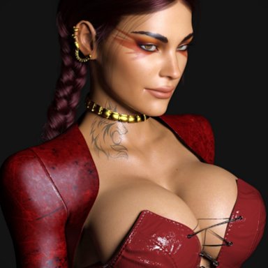 apex legends, big breasts, big nipples, braid, collar, dark-skinned female, dark skin, earrings, eyeshadow, female, jacket on shoulders, leather jacket, loba, loba (apex legends), loba andrade