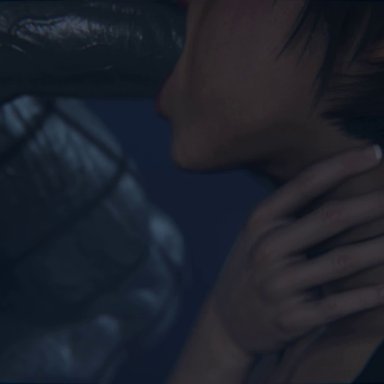 1boy, 1girl, 1monster, 3d, 60fps, ada wong, animated, asian, asian female, black hair, blowjob, bob cut, clothed, clothed female, clothed female nude male