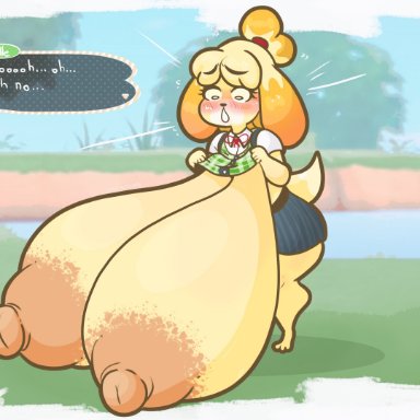 1girls, animal crossing, anthro, breast expansion, furry, gigantic breasts, huge ass, huge breasts, huge nipples, hyper, hyper breasts, isabelle (animal crossing), nintendo, puffy nipples, unknown artist