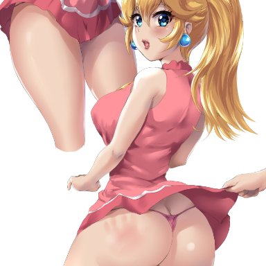 1boy, 1girls, ass, big ass, big breasts, blonde hair, blush, breasts, earrings, female, large breasts, leonart, mario (series), mario tennis, nintendo