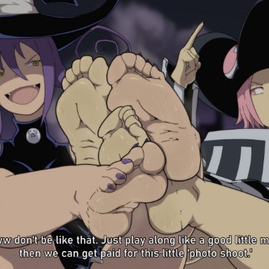 blair (soul eater), cat girl, fangs, feet, feet up, female, female only, foot fetish, foot focus, kiryu-sketchbook, looking at each other, mizune, mizune (soul eater), mouse girl, painted nails