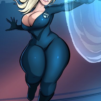 big ass, big breasts, big butt, big hips, big thighs, blonde hair, bodysuit, cleavage, emmabrave, fantastic four, female, female focus, female only, hourglass figure, huge ass