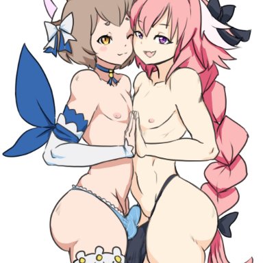 2boys, absurd res, armwear, astolfo (fate), balls, barely contained, big penis, blush, braided hair, cat ears, catboy, dat ass, fate/grand order, fate (series), felix argyle