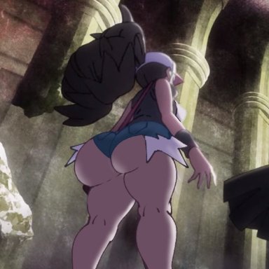 1girls, ass, big, big ass, brown hair, fat ass, female, hilda (pokemon), large ass, long hair, minishorts, nintendo, pokemon, pokemon bw, screenshot