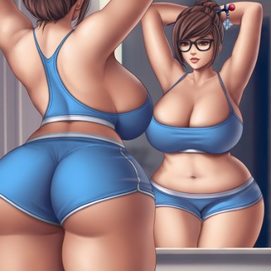 1girls, ass, big ass, big breasts, breasts, cleavage, female, female only, flowerxl, large breasts, mei (overwatch), overwatch, solo