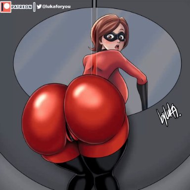 1girls, 2boys, animated, ass, backboob, big ass, big butt, big penis, breasts, brown hair, elastigirl, female, gif, helen parr, huge ass