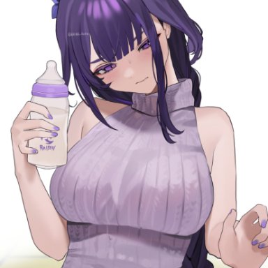 1girls, 2021, absurd res, artist name, baby bottle, bare arms, bare shoulders, bebe pp, blush, bottle, braid, breasts, character name, clothed, clothing